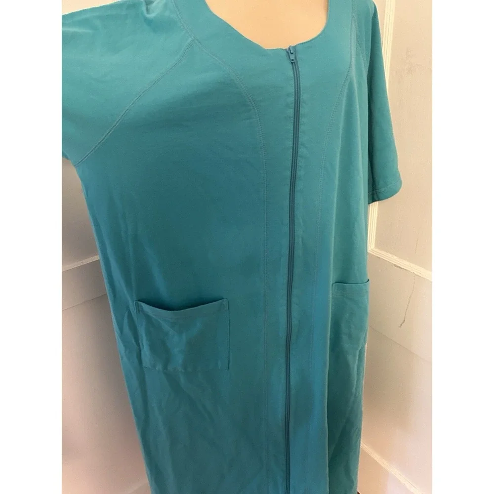 DREAMS & CO ROBE SIZE 1X 22/24 POCKETS FULL ZIP Green Housecoat Robe Short Slv